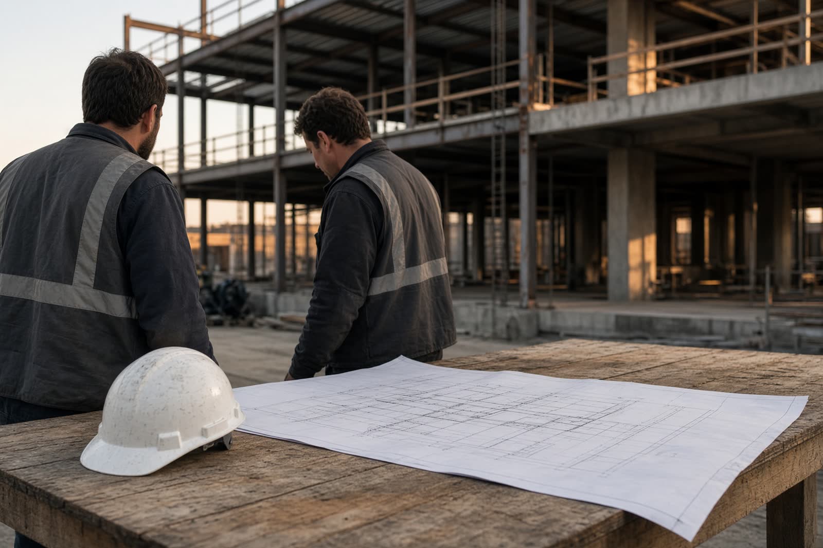Project team reviewing drawings on a Georgia jobsite